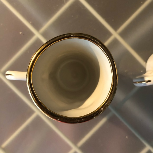 Two Red Cherry Motif Tall Espresso Mugs Cups, Ceramic - Picture 6 of 11